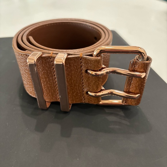 Balenciaga brown/tan leather belt with Rose Gold Hardware Very Good condition! main image 6